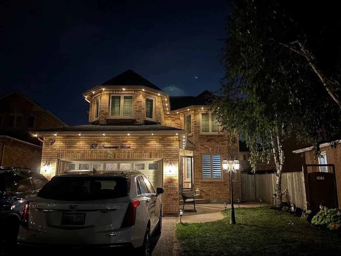 Permanent LED lights shining bright on a Vancouver home at night
